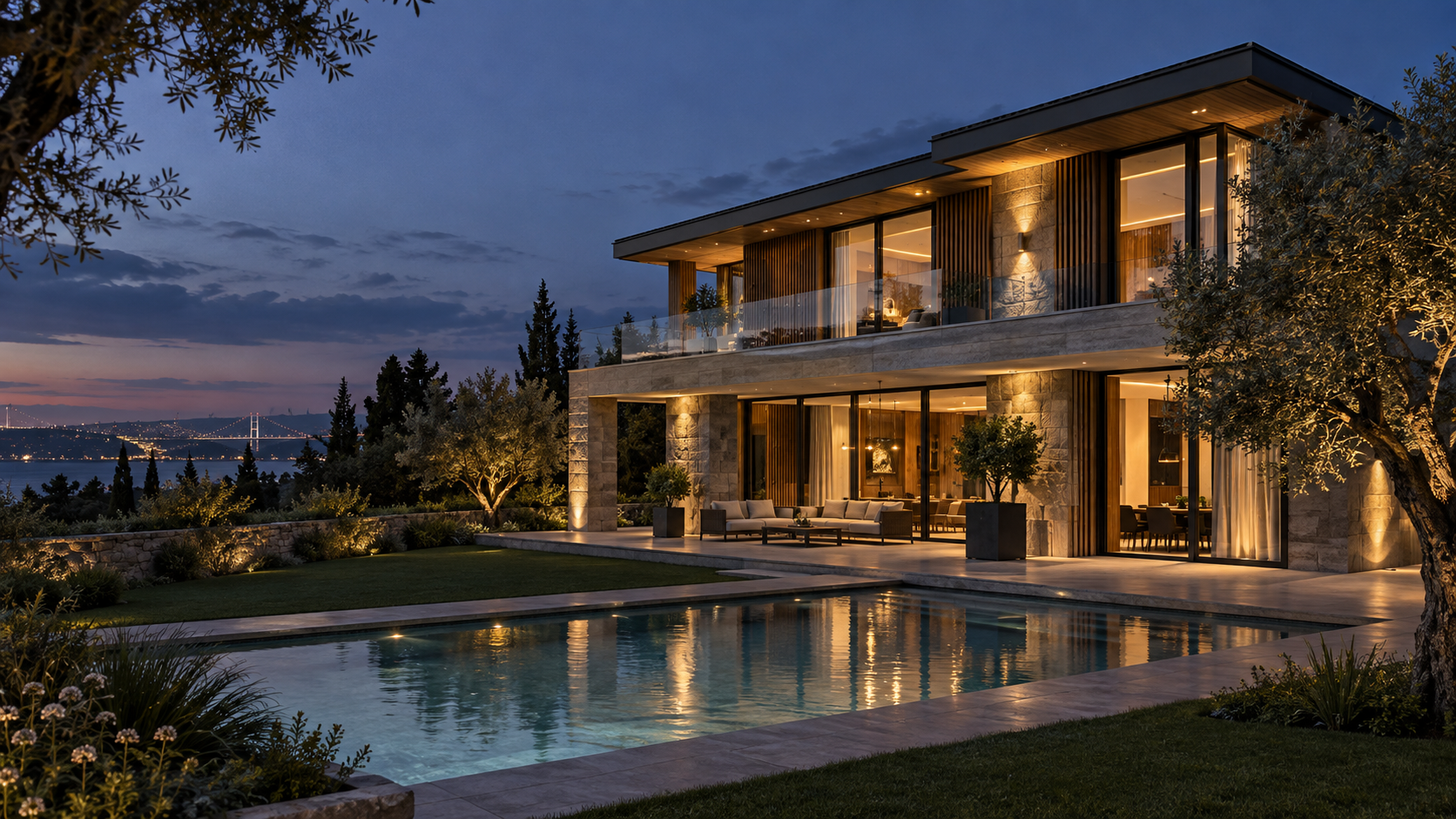 Modern villa için hazırlanmış mimari konsept görseli