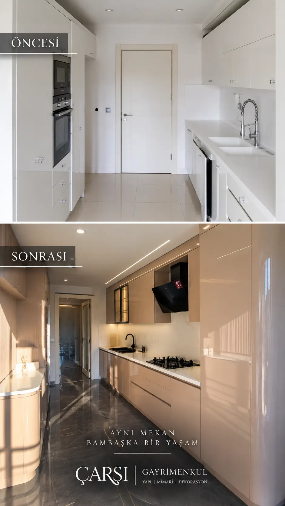 Modern mutfak yenilemesinin öncesi ve sonrası sunumu - 2