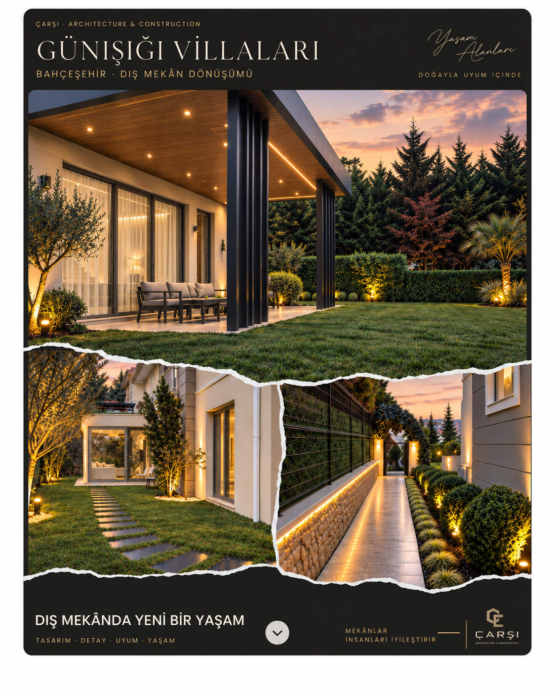 Bahçeşehir Günışığı Villaları peyzaj, pergola ve dış mekân tasarımı uygulaması